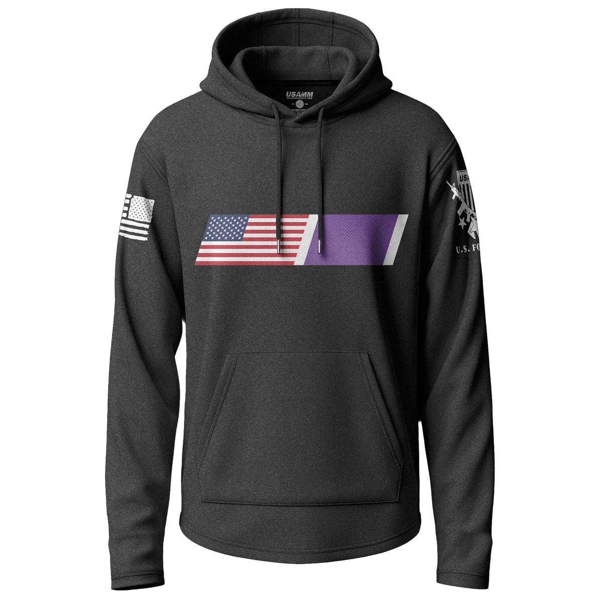 American Flag Purple Heart Graphic Lightweight Hoodie Lightweight Hoodie 90090-S-BK-THIN