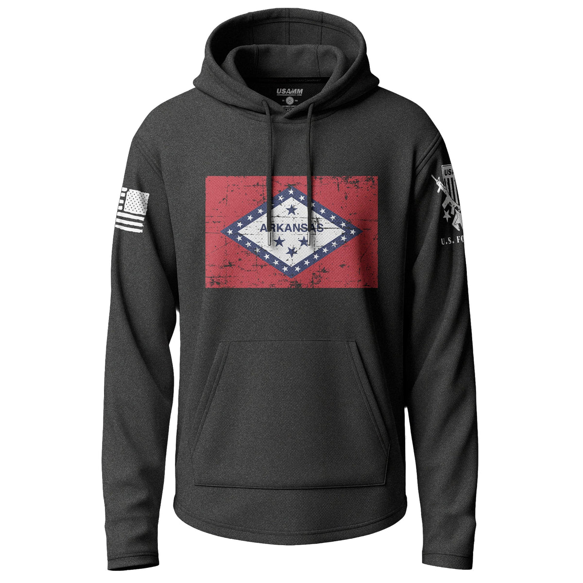 Arkansas Distressed State Flag Graphic Lightweight Hoodie Lightweight Hoodie 90110-S-BK-THIN
