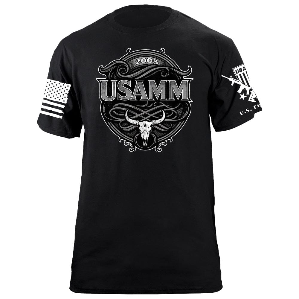 USAMM Black & White Longhorn Skull T-Shirt Shirts 86353-S-BK