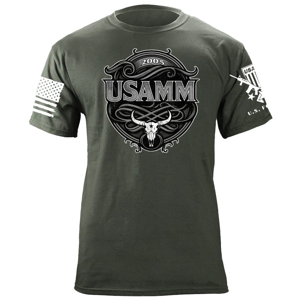 USAMM Black & White Longhorn Skull T-Shirt Shirts 86353-S-MG