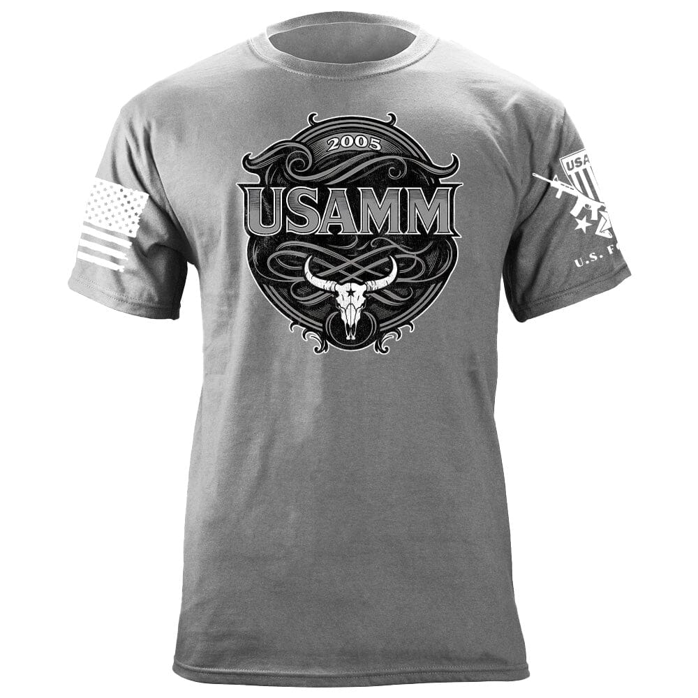 USAMM Black & White Longhorn Skull T-Shirt Shirts 86353-S-HG