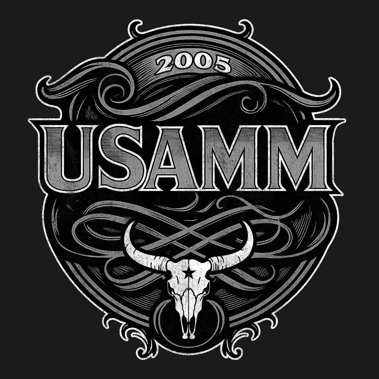 USAMM Black & White Longhorn Skull Hoodie