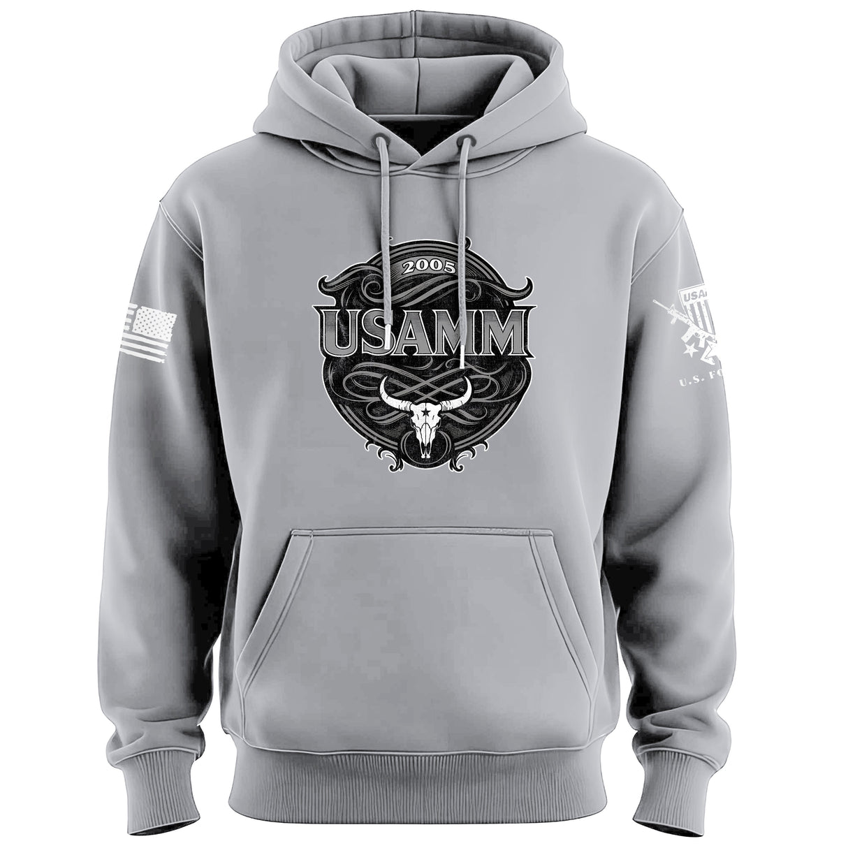 USAMM Black & White Longhorn Skull Hoodie