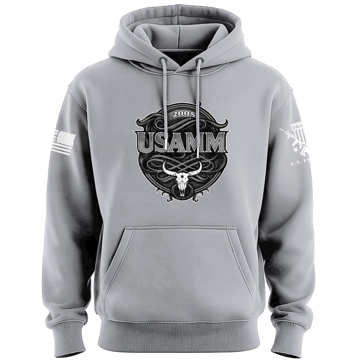USAMM Black & White Longhorn Skull Hoodie Hoodies 100375-S-HG