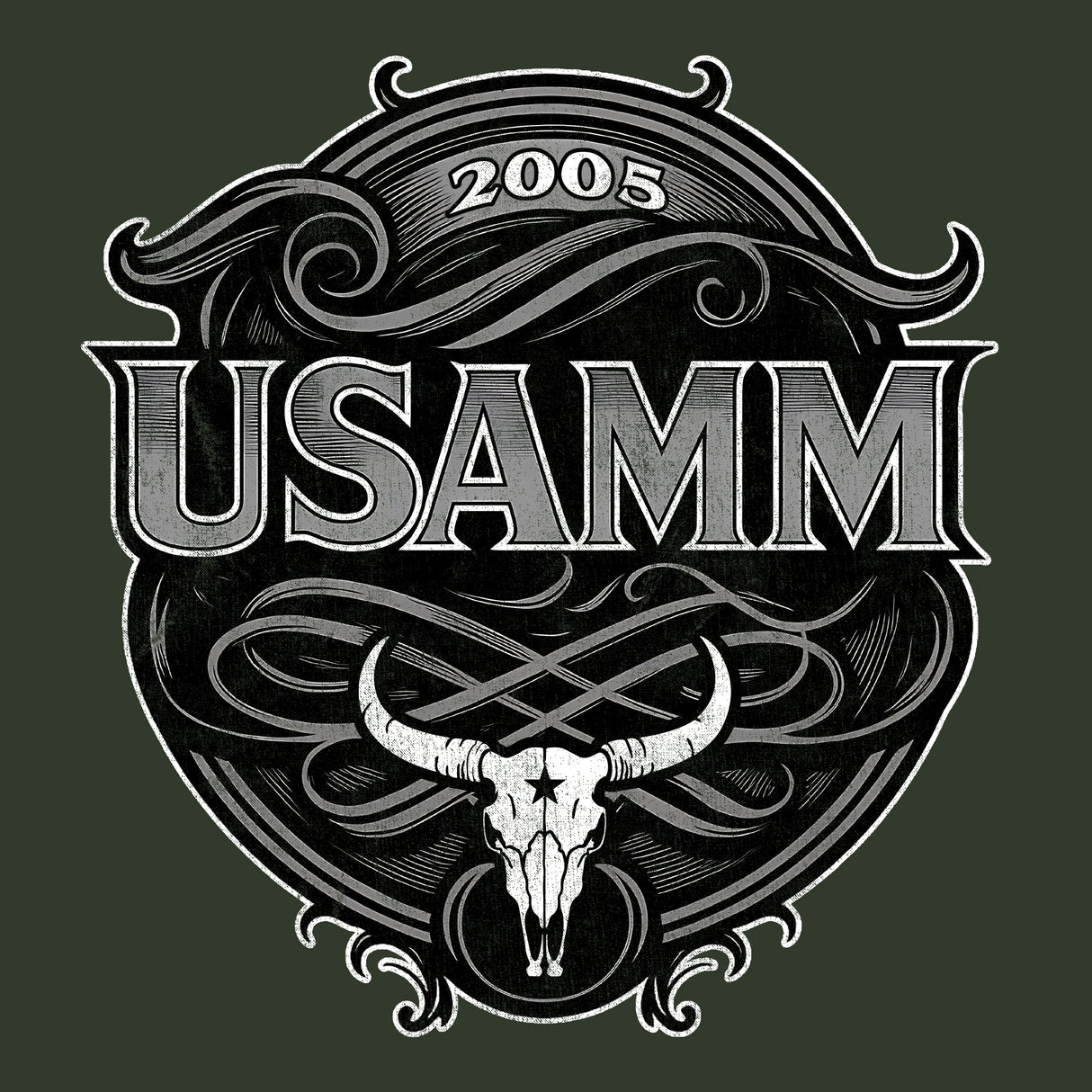 USAMM Black & White Longhorn Skull Hoodie