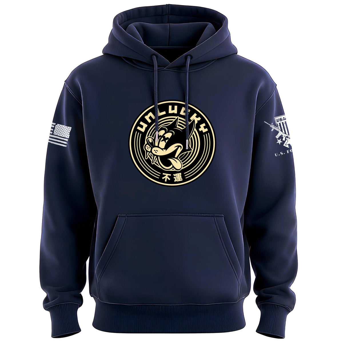 Unlucky Cat Two Colors Hoodie Hoodies 100367-S-NAVY