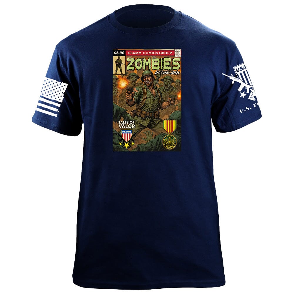 Vintage Zombies in the Nam Comic T-Shirt Shirts 86354-S-NAVY