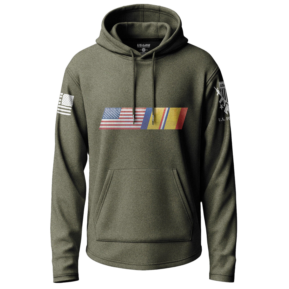 US Flag Combat Action Ribbon Lightweight Hoodie Lightweight Hoodie 90089-S-MG-THIN