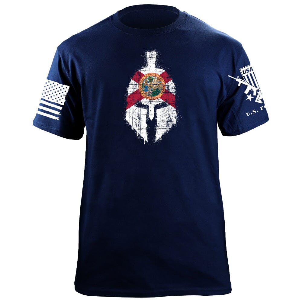 Spartan Helmet Florida Flag Distressed T-Shirt Shirts 87087-S-NAVY