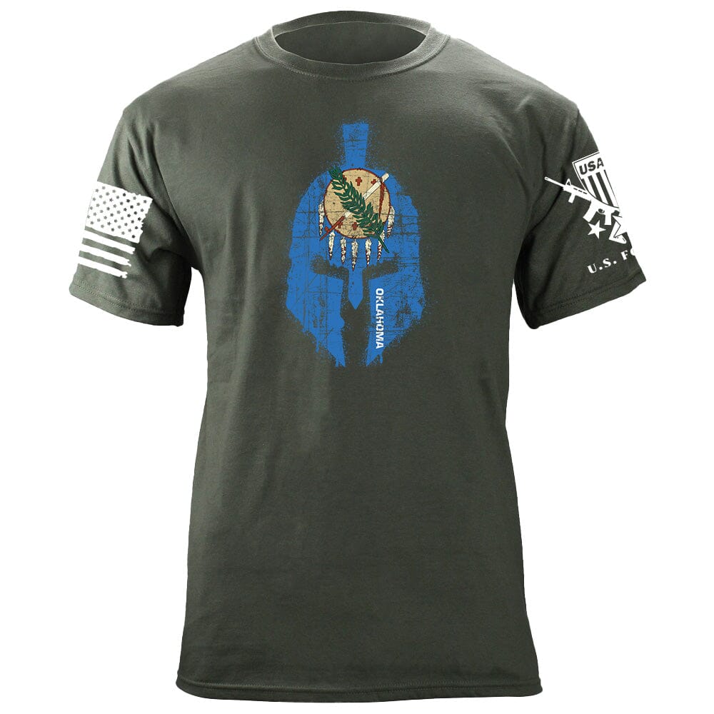 Spartan Helmet Oklahoma Flag Distressed T-Shirt Shirts 87088-3XL-MG