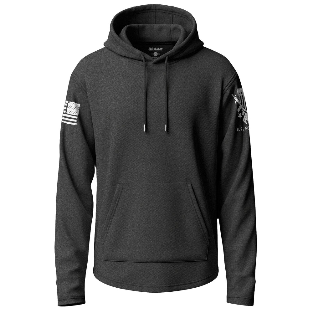 Lightweight Hoodie laid flat with length (A) and chest width (B) marked