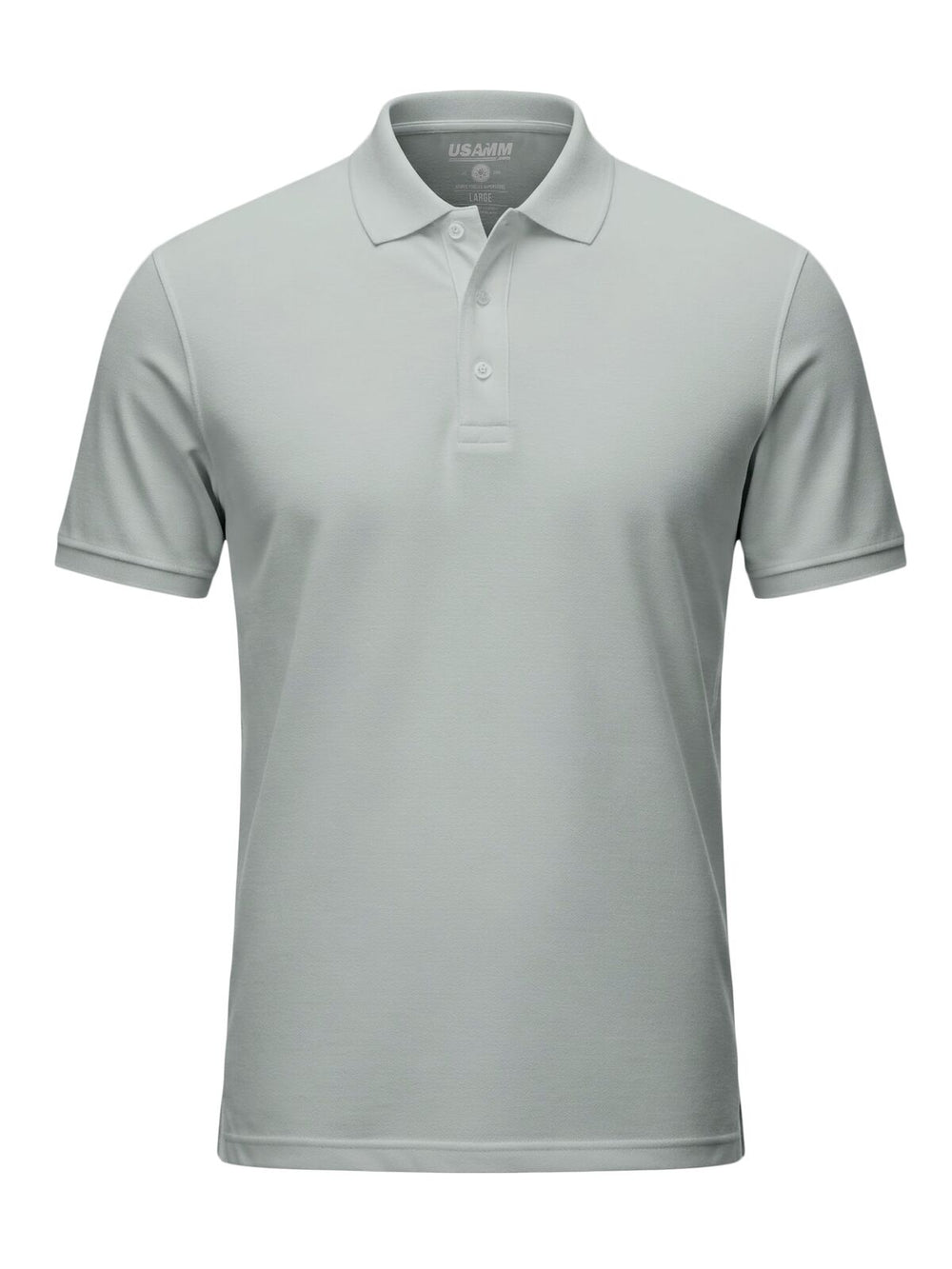 Performance Polo laid flat with length (A) and chest width (B) marked