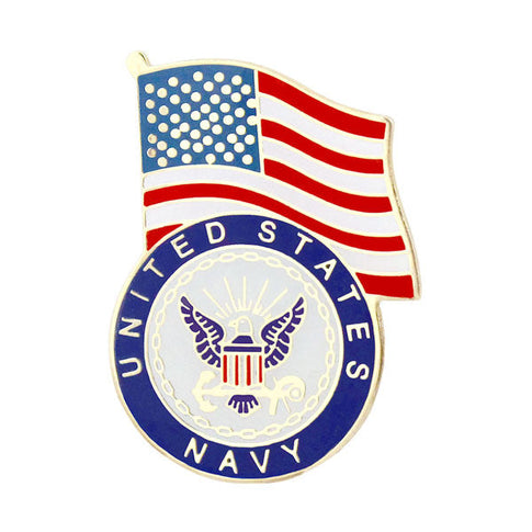 United States Flag With Navy Emblem Lapel Pin
