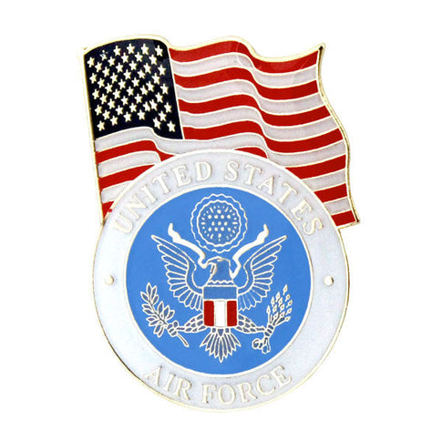United States Flag With Air Force Emblem Lapel Pin