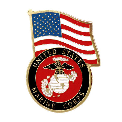 United States Flag With Marine Corps Emblem Lapel Pin
