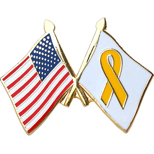 American and Yellow Ribbon Crossed Flags 1" Lapel Pin Pins 