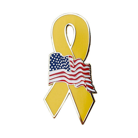 Yellow Ribbon with American Flag 1 1/4