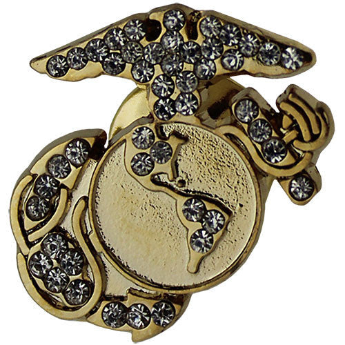 Eagle Globe and Anchor with Clear Gemstones 3/4" Lapel Pin Pins 