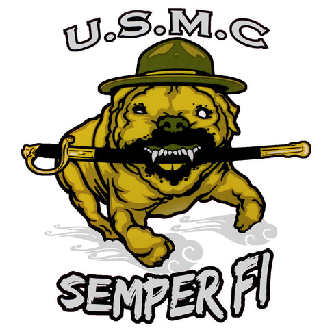 USMC Semper Fi with Running Bulldog Clear Decal