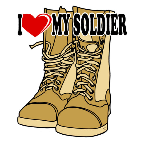 I Heart My Soldier on Desert Tan Combat Boots Clear Decal