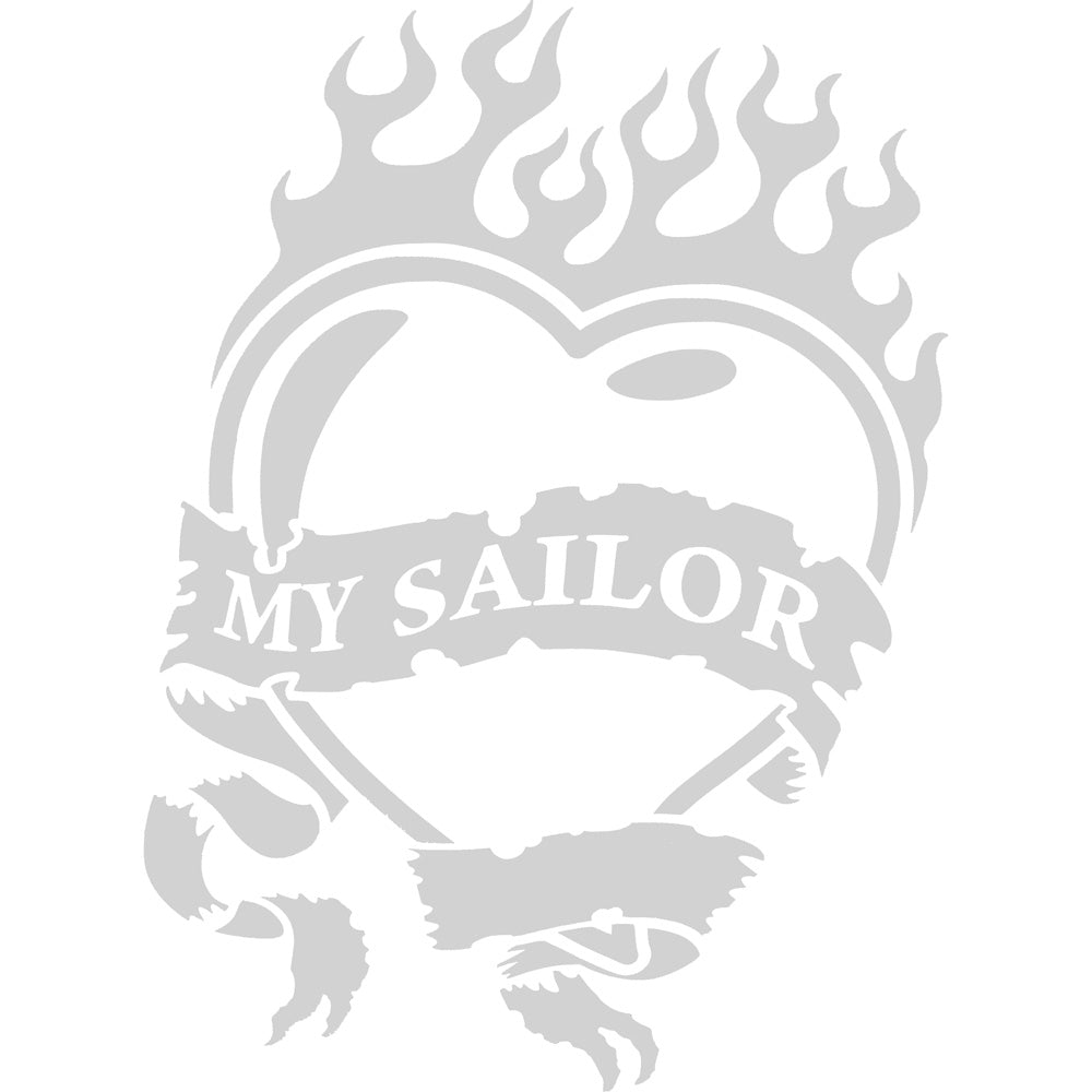 My Sailor Heart And Flame 5" White Vinyl Transfer Stickers and Decals BP-0836