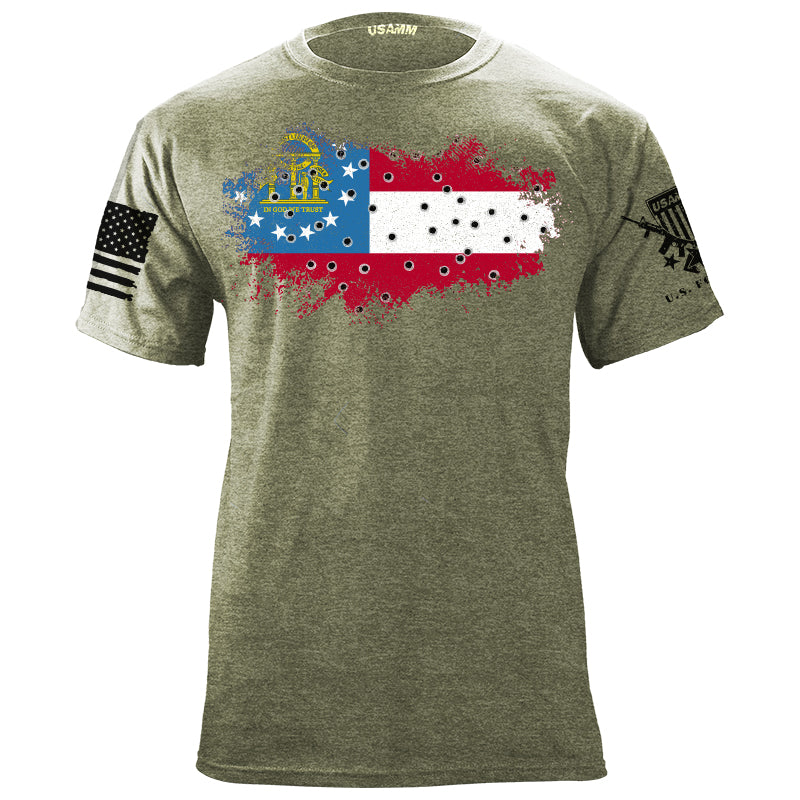 Bullet Hole Georgia Flag Ripped T-Shirt | USAMM