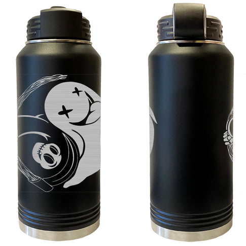 Ghost Yin Yang Laser Engraved Vacuum Sealed Water Bottles 32oz