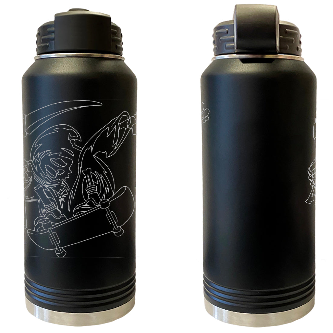 Skater Grimm Reaper Laser Engraved Vacuum Sealed Water Bottles