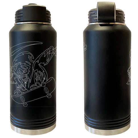 Skater Grimm Reaper Laser Engraved Vacuum Sealed Water Bottles 32oz