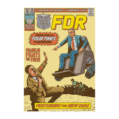 Roosevelt FDR Fights the Fuhrer Vintage Comic Poster Print
