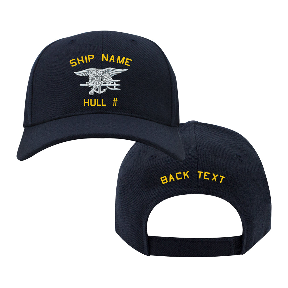 NCB U.S. Navy Custom Ship Caps - Navy Blue Seal-Trident