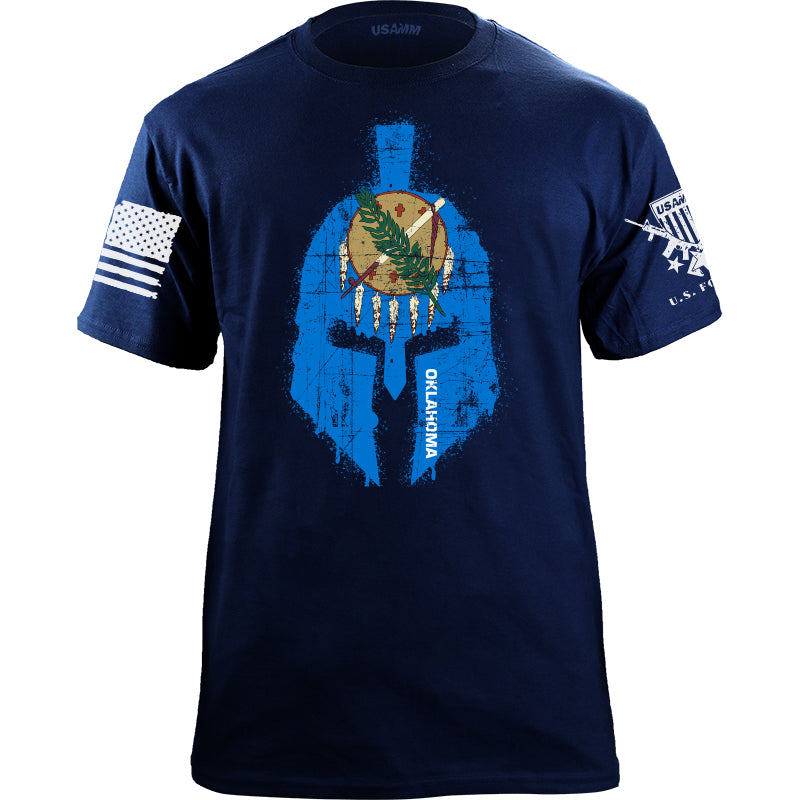 Spartan Helmet Oklahoma Flag Distressed T-Shirt Shirts YFS.7.011.1.NYT.1