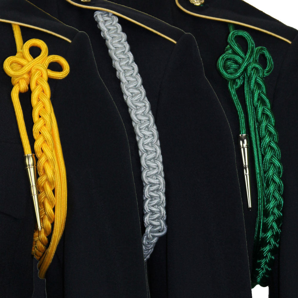 green rope on dress blues Army 2720 White Rayon with Silver Tip Shoulder Cord Size:EU 37