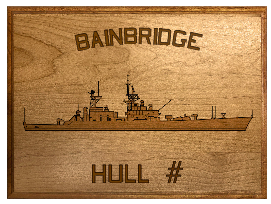 U.S. Navy Custom Ship 3D Laser Engraved Plaque Shadow Boxes, Display Cases, and Presentation Cases np.Bainbridge