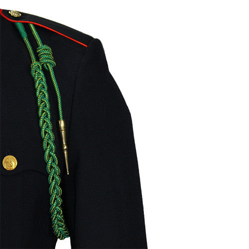 Marine Corps Fourragere, WWII - Green with Gold spots and Brass tip Marine Corps Fourragere, WWII - Green with Gold spots and Brass tip