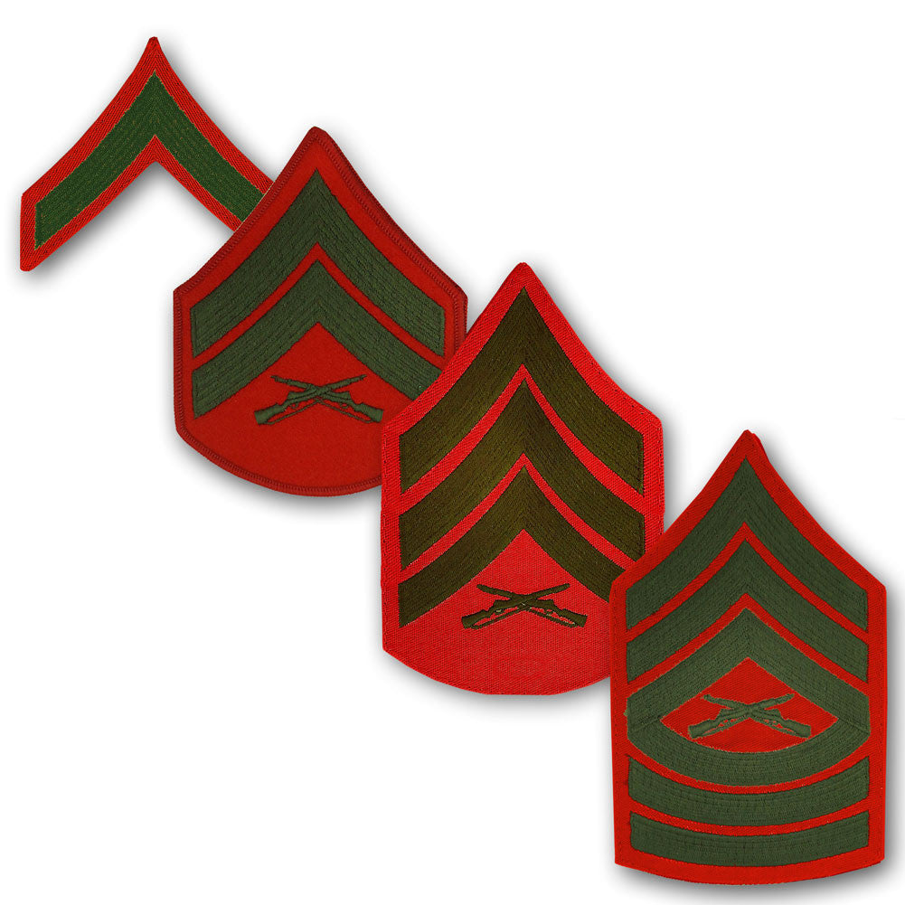 Marine Corps Embroidered Green on Red Enlisted Rank - Male Size Rank 