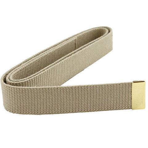 US Military Khaki Web Belt With Chrome Plated Solid Brass Buckle - Made In USA