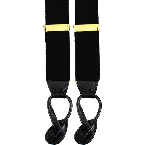 Dress Suspenders With Leather Ends - Black