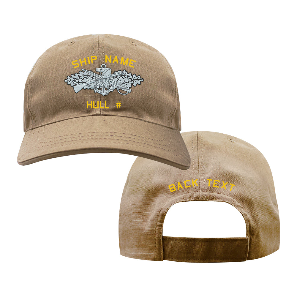 U.S. Navy Custom Ship Cap - Coyote - Navy Enlisted Seabee Combat Warfare Insignia Hats and Caps 