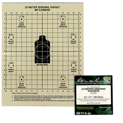 Rite in the Rain All-Weather 25-Meter Zeroing Target Sheets - 100 Sheet Pack
